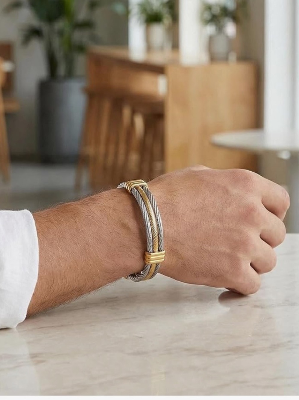Anthropologie Two-Tone Cable Cuff Bracelet — Silver & Gold